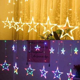 LED Stars Christmas Hanging Curtain Lights String Net Xmas Home Party Dec Wedding Garden Decorations #Y5 Y0720