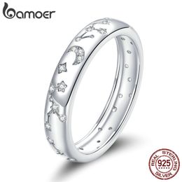 S925 Sterling Silver Clear platinum CZ Shining Stars Finger Rings for Women Engagement Wedding Statement Jewellery BSR148 211217