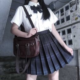 Japanese jk Three piece set Plaid Mini Women Pleated skirt School Uniforms Skirt Kawaii A-line High Waist Goth Suits Sets 210608