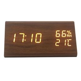 Other Clocks & Accessories Voice Control Triangle Digital Despertador Humidity Displaying Bedroom Table Decor Adjustable Brightness LED Wood