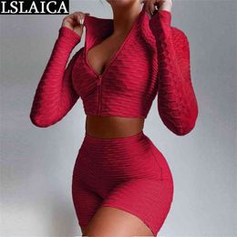 Women's Sports Suit Long Sleeve Tops Short Pants Solid Color Summer Fitness Casual Tracksuit for Women Fashion Chic 2 Piece 210515