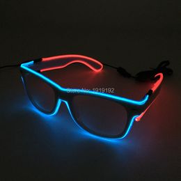 Costume Accessories Hot Sales Flashing Double colors Glowing Glasses Powered By DC-3V EL Wire Cold Light LED Glasses Crazy Discos Party Deco