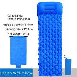 Camping Sleeping Pad with Pillow, Inflatable Mat for Backpacking, Hiking Air Mattress Compact, Camp Sleep 220104