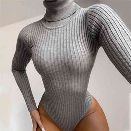 Foridol Turtle Neck Knitted One Piece Bodysuits Romper Long Sleeve Slim Black Basic Bodysuits Women Winter Clothes Tops 210415