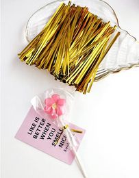 8000pcs 8-12cm Gold Metallic Twist Ties Gift Wrap Sealing Binding Wire For Plastic Candy Cookie Cake Bag Wedding Birthday Gifts Lollipop Packaging Supply