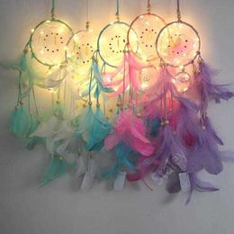 Dream Catcher Feather Hand Made Dreamcatcher With String Light Home Bedside Wall Hanging Decoration Novelty Items DHT59 30pcs