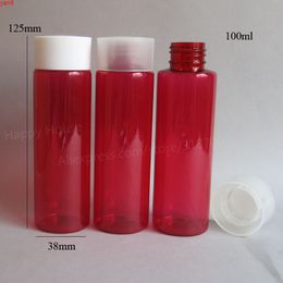 24 x 100ml High Quality Cylinder PET Red Cream Bottle Plastic Lotion and Cosmetic Packaging 100cc Makeup Container