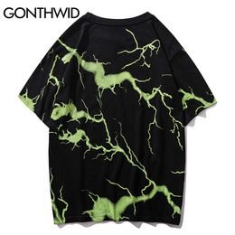 GONTHWID Oversized Tshirts Streetwear Hip Hop Lightning Print Punk Rock Gothic Tees Shirts Harajuku Casual Short Sleeve Tops Y0809
