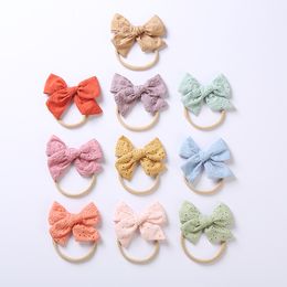 Baby Lace Embroidery Hair Bow Nylon Headband Bowknot Nylon Elastic Hair Bands Turban for Newborn Toddler Girls Hairpins