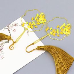 Bookmark 1pcs Autumn Ginkgo Metal Fan Art Tassel Classical Chinese Style Colourful Elegant Bookmarks To Send Teachers And Classmates