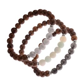 Unisex Natural Buddhist Buddha Wood Prayer Beads Mens Bracelets 8mm Oynx Matte Stone Elastic Bracelet For Women Jewelry
