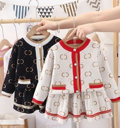 Children sweater set girls cardigan skirt two piece suit of small clothing sets girl cotton skirts suits
