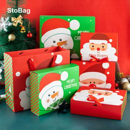 StoBag 5pcs/10pcs Santa Claus Christmas Gift Box Year Party Candy Chocolate Cookie Packaging Bag Green/Red Kids DIY Favors 211014