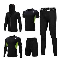 5PCS Set Men's Compression GYM Tights Sports Sportswear Suits Training Clothes Suits Workout Jogging Clothing Tracksuit Sports Y1221