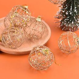 golden tree Canada - Christmas Decorations 6PC Gold Hollow Ball Tree Pendants Decor Golden Dusting