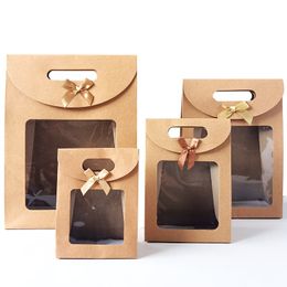 Kraft Paper Candy Wrapping Bags Clear PVC Window Paper Package Kids Gifts Wedding Favors Birthday Party Supplies LX3685