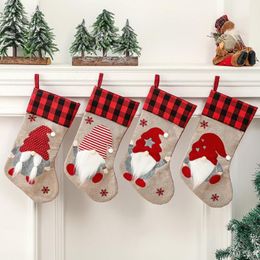 printed gift bags Canada - Christmas Decorations 2022 Year Stockings Socks With Snowman Santa Elk Bear Printed Xmas Candy Gift Bag Fireplace Tree Decoration