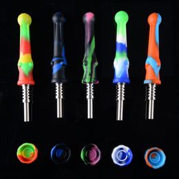 Silicone Pipe Nector Collector Hookahs With 14mm Titanium Nail Oil Wax Container Silicon Dab Oil Rigs Smoking Accessories SP224