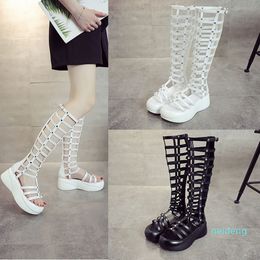 2021 Summer Roman High Tube Heel Korean Hollow Out Thinew Bottom Muffin Women's Shoes Waterproof Platform Sandals 44YE