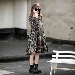 4 To 16 Years Kids and Teen Girls Floral Princess Dress 2021 Spring New Children Cotton Casual Clothing Mid Length, #9391 210331