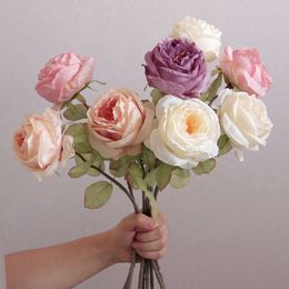 Artificial Flowers Rose Branch For Wedding Bride holding Bouquet Home Decoration Accessories Photography Props Fake Roses Flower