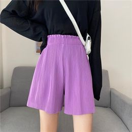 Women's Pants & Capris Pleated Shorts Women 2021 Summer Korean Solid Color Wide-legged High-waist Slim Loose Casual Girls Short