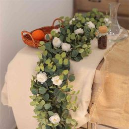 PARTY JOY Artificial Flowers Garland Fake Peony Eucalyptus Vine Greenery Hanging for Wedding Home Party Garden Craft Art Decor 210925