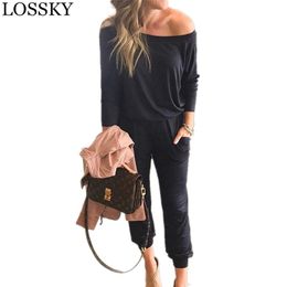 Skew Collar Playsuits Sexy Long Sleeve Jumpsuits Casual Off Shoulder Pocket Elegant Women Autumn Rompers Overalls 210507