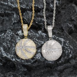 Iced Out Lab Diamond Basketball Pendant Necklace Gold Silver Plated Mens Hip Hop Jewelry Gift