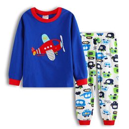 Blue Plane Children Pajamas Clothes Suit Cute Baby Boy Sleepwear Set Cotton T-Shirts Trousers Boy Pj's Infant Pijama Tops Pants 210413
