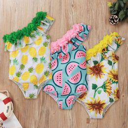 Children's Clothing Summer Swimwear Baby Girl Cartoon Fruit Beachwear Bathing Suit Sunflower Print Girls Swimsuit 210515