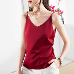 Korean Silk Women Tops Woman Satin Blouses Top Sleeveless Blouse Shirts White Plus Size V Neck Basic Shirt XXL 210604