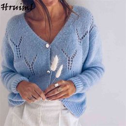 Fashion Sweaters Cardigan Women Autumn Winter Long Sleeve Solid Blue Single Breasted Sexy Female Knitted Sweater Sueter Mujer 210513