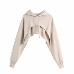 Casual Woman Camel Oversize Short Hoodies Fashion Ladies Spring Soft Hooded Tops Girls Loose Sports Pullover 210515
