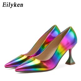 Eilyken 2021 New Spring Autumn Rainbow Color Women Pumps Cup heeled Pointed Toe High Heels Weeding Shoes Spike Heel Pumps Y0406