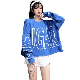Women's Hoodies & Sweatshirts Loose Sweatshirt Scales Cloth Street Style Pullovers Woman Casual Letter Print Blue White Tops Female Autumn W