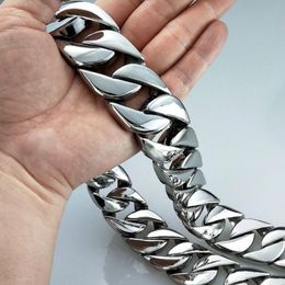 Chains Top Quality Silver Tone 32mm Width 316L Stainless Steel Polished Curb Solid Heavy Long Chain Jewelry242Q