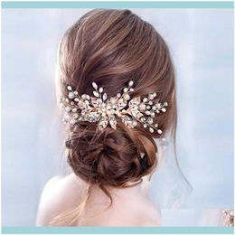Jewelrytrendy Leaf Pearl Rose Gold Combs Tiara Bridal Headpiece Women Head Decorative Jewelry Wedding Hair Aessories Drop Delivery 2021 5Sfj