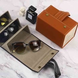 Glasses Case Cover PU Leather 4/5/6 Pairs Of Sunglasses Holder Box Eyeglasses Solid Storage Box Magnet Switch PU Bag 210331