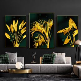 Golden Leaf Luxury Posters And Prints Canvas Painting Abstract Wall Art Picture for Living Room Modern Home Decor Tropical Plant