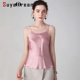 SuyaDream Women 100%Real Silk Camisoles Solid Smooth Silk Satin Camis Spring Summer Bottoming Vests 210407