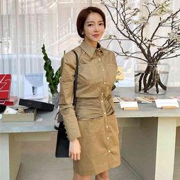 Dress autumn and winter ladies fashion long sleeve single breasted Office Lady Knee-Length 210416