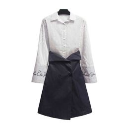 PERHAPS U Navy Blue Mini Short Skirt Button Strip Turn Down Collar Long Sleeve Shirt Women Set Two Pieces 2 T0056 210529