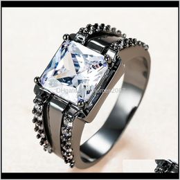 Jewelryvintage Male Female White Crystal Stone Rings Charm Black Gold Wedding For Women Punk Bride Square Zircon Engagement Ring Drop Deliver