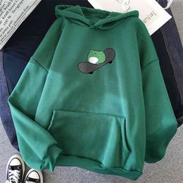 Winter Skateboard Frog Oversized Sweatshirt For Men and Womens Hoodies Warm Pullover Drawstring Oversize Clothes 210805