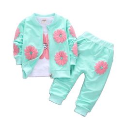Real Roupas Infantis Children's Garment Spring And Autumn Girl Pure Cotton Printing Three-piece Child Suit 0-4y 211025