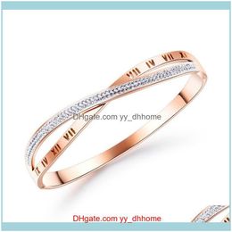 Bracelets Jewellery Trendy Fashion Luxury Designer Rose Gold Titanium Steel Cross X-Shaped Diamond Bangle Bracelet For Woman Girls 18 Cm Drop
