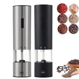 Stainless Steel Electric Automatic Salt And Pepper Mill Adjustable Grinding Cooking Accessories Kitchen Tools Fast 210712
