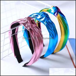 Headbands Hair Jewellery Cute Gradient Rainbow Knot Bands For Women Girls Handmade Solid Colours Cross Headband Hoop Fashion Aessories Drop Del