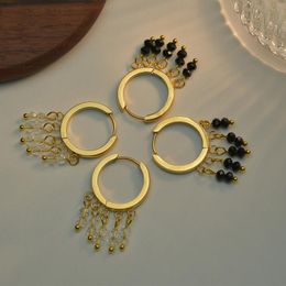 Hoop & Huggie ALLME 2021 Summer Clear Black Beads Hook Earrings For Women Gold Colour Beading Titanium Steel Bohemia Jewellery